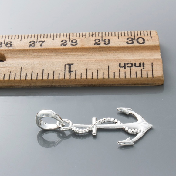 925 Sterling Silver RH Plated 3-D Nautical Anchor with Rope Necklace Charm Chain - Picture 7 of 10